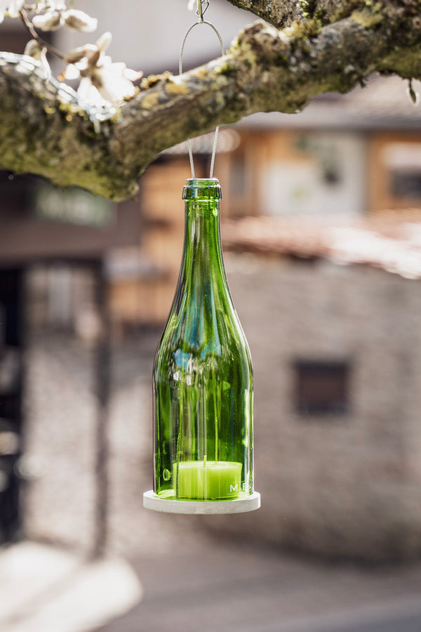 Hänge Windlicht Sekt Flasche in grün