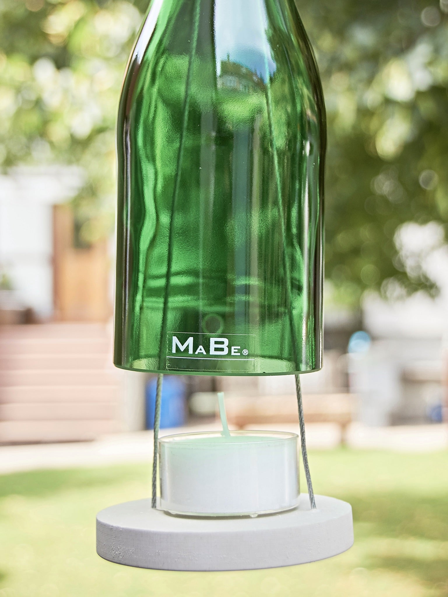 Hänge Windlicht Sekt Flasche in grün