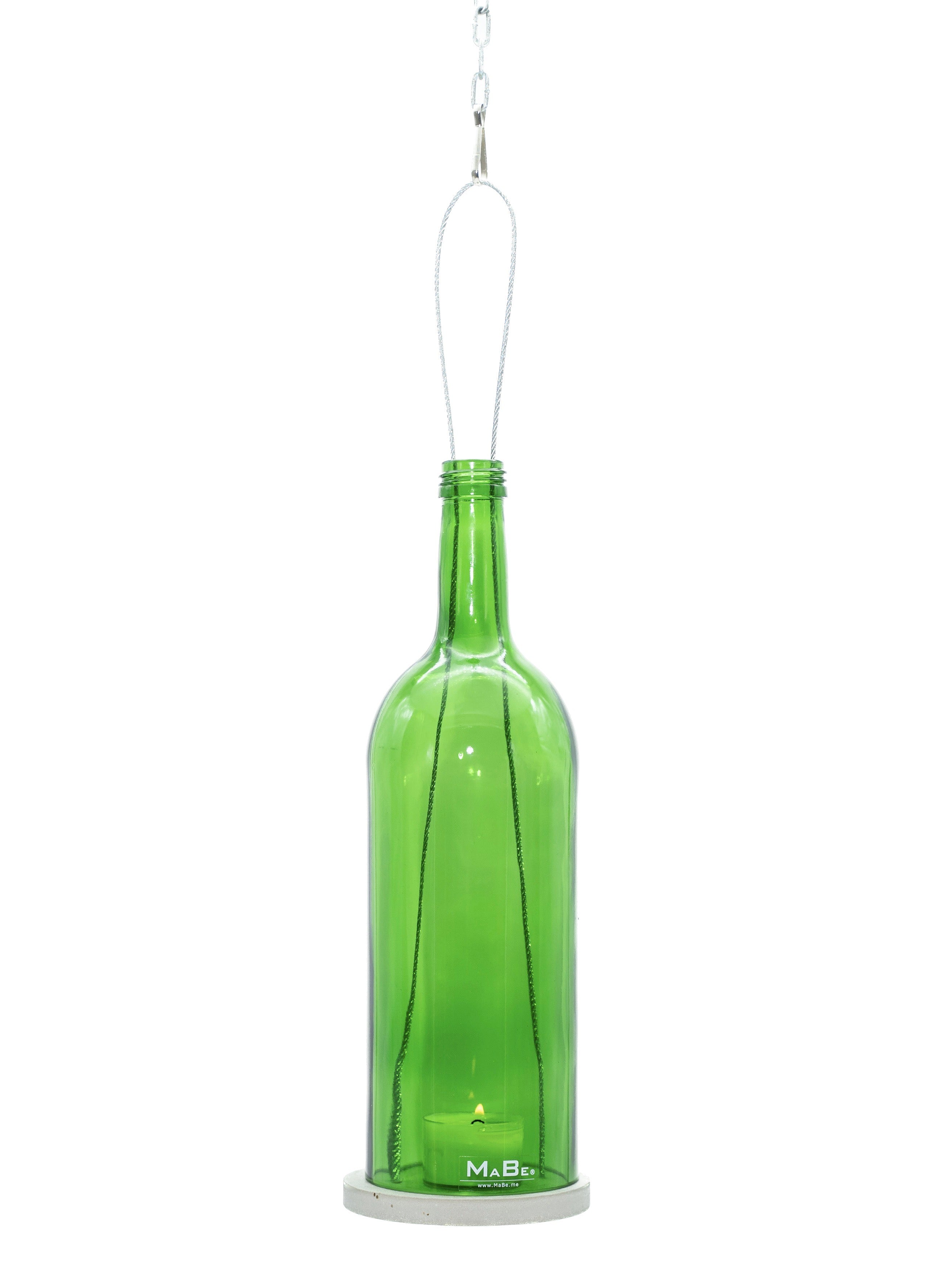 Hänge Windlicht 1 l Bordeaux Flasche in grün