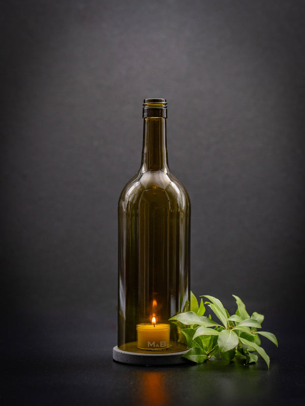 Windlicht 1 l Bordeaux oliv | schwarzer Untersetzer