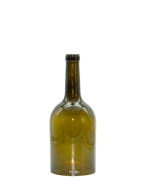 Windlicht 1,5 l Bordeaux Flasche in oliv