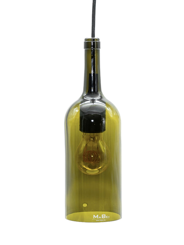 Pendelleuchte aus der 1,5 l Wein Flasche in oliv