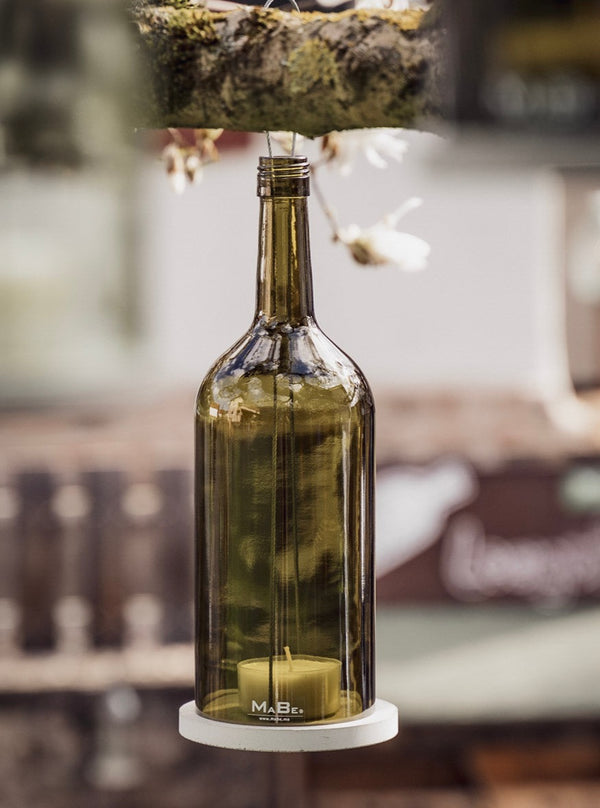 Hänge Windlicht 1,5 l Bordeaux Flasche in oliv
