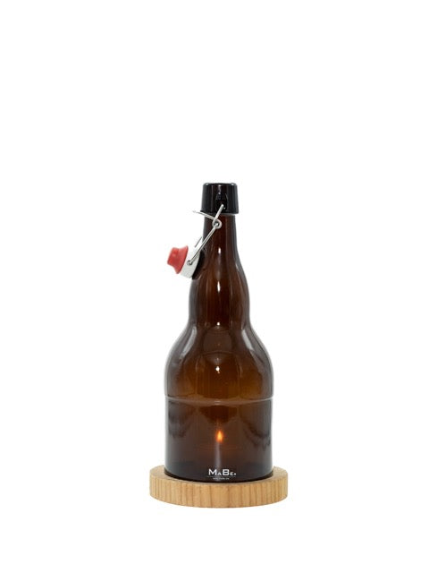 Bier Windlicht UPCYCLING aus der 2l Bierflasche 30cm mit Douglasien Untersetzer