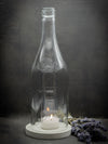 Big Bottle Windlicht (35cm) 3l Weinbrand mit Prägung | grauer Untersetzer