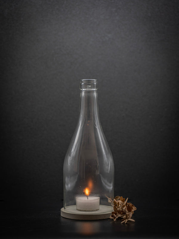 Big Bottle Windlicht (30cm) 3 l Spirituose | grauer Untersetzer