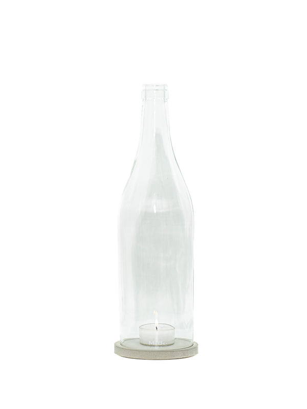 Big Bottle Windlicht 3 l Weinbrand mit grauem Untersetzer (40cm hoch)
