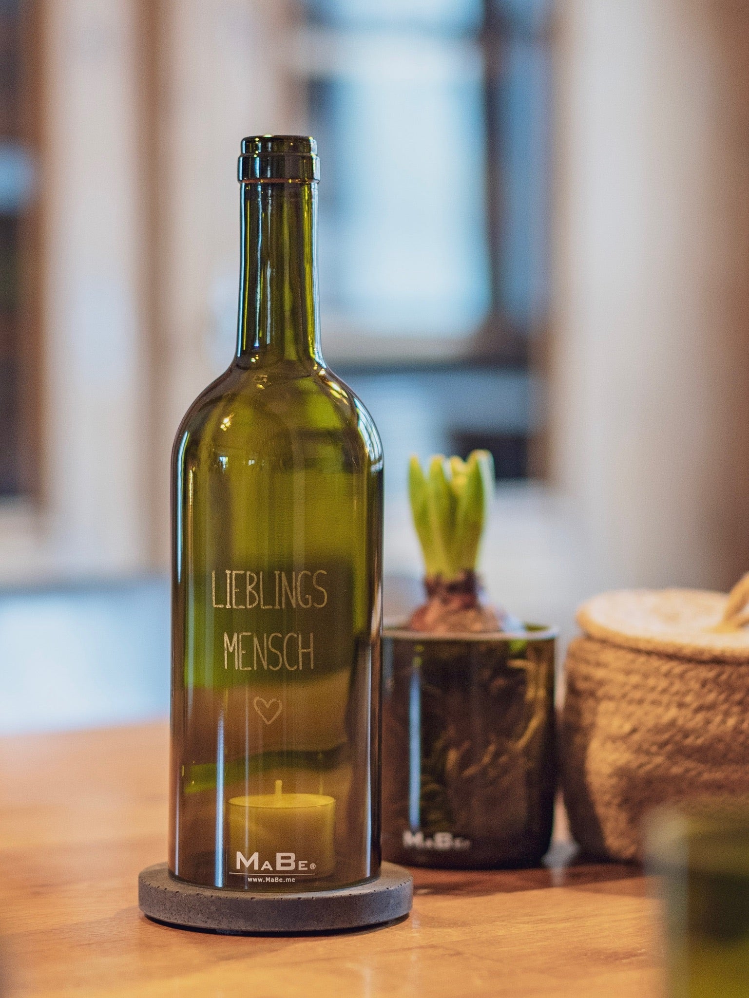 Windlicht Lieblingsmensch Gravur Bordeaux oliv