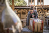 Adventskranz aus der Wein Flasche in oliv und roten Zahlen