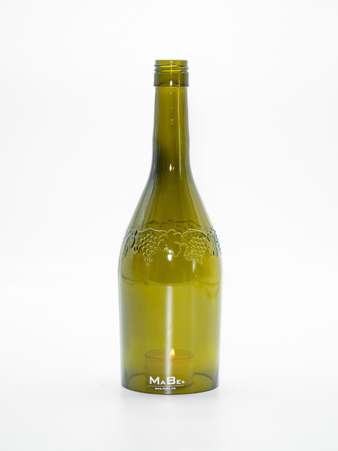 Windlicht Weinranke Emblem Flasche in oliv